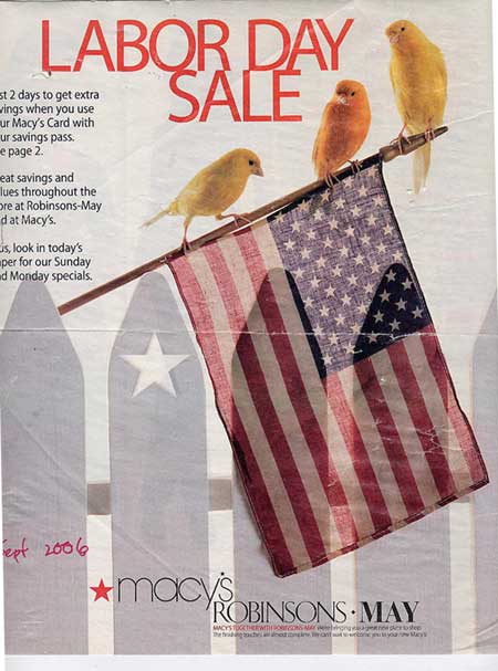 Macys ad for labor day with canaries